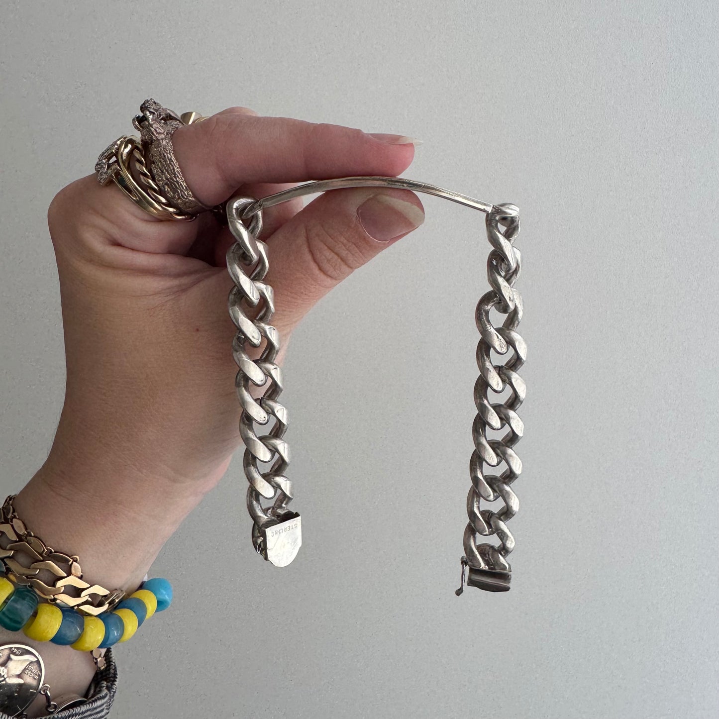 V I N T A G E // timeless ID / sterling silver heavy chunky mid century curb chain ID bracelet / 8.5", 64.5g