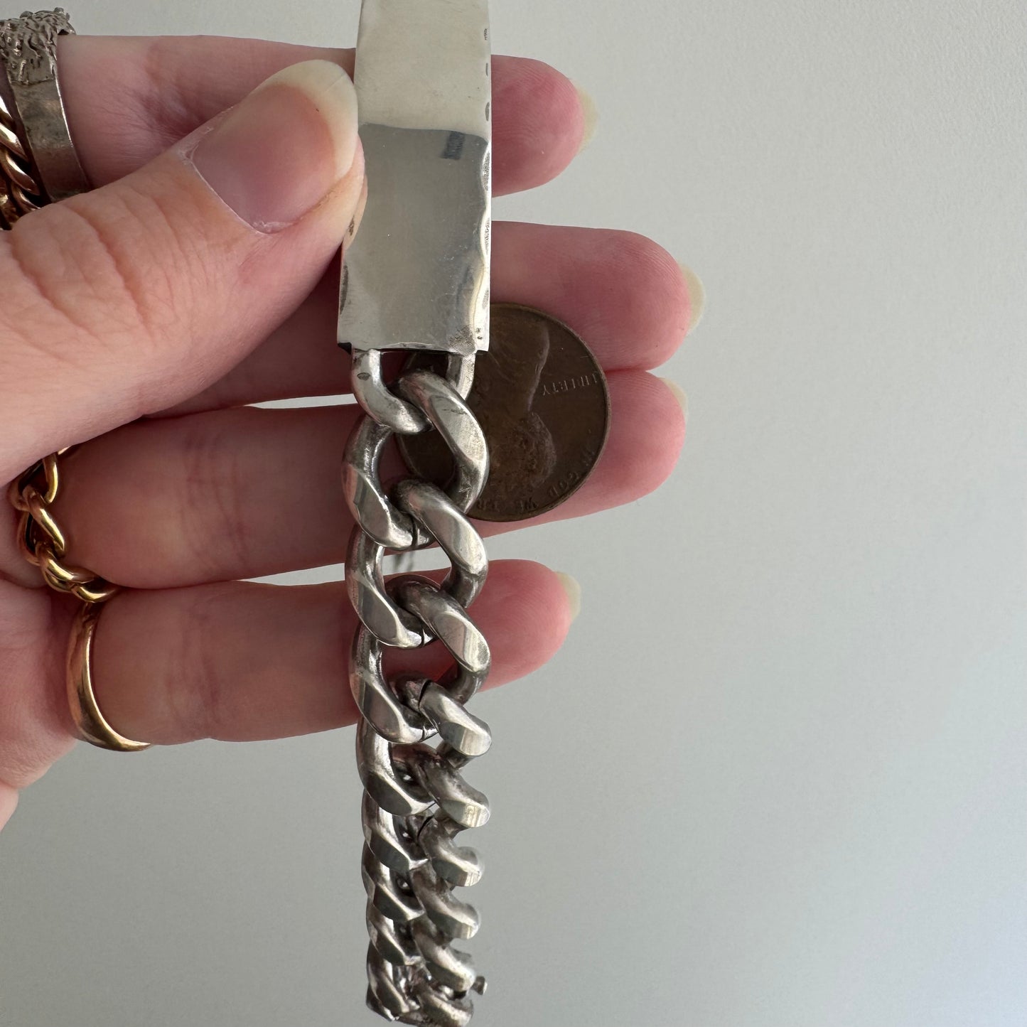V I N T A G E // timeless ID / sterling silver heavy chunky mid century curb chain ID bracelet / 8.5", 64.5g
