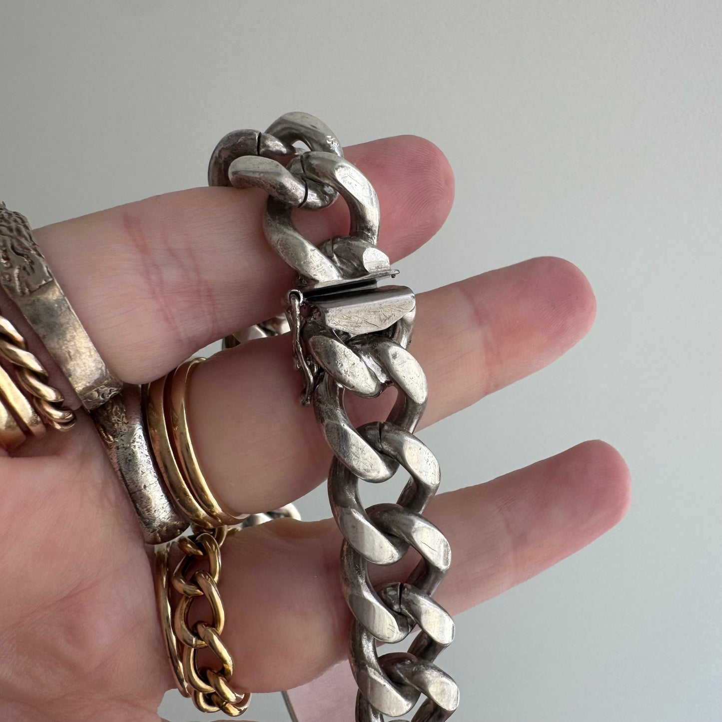 V I N T A G E // timeless ID / sterling silver heavy chunky mid century curb chain ID bracelet / 8.5", 64.5g