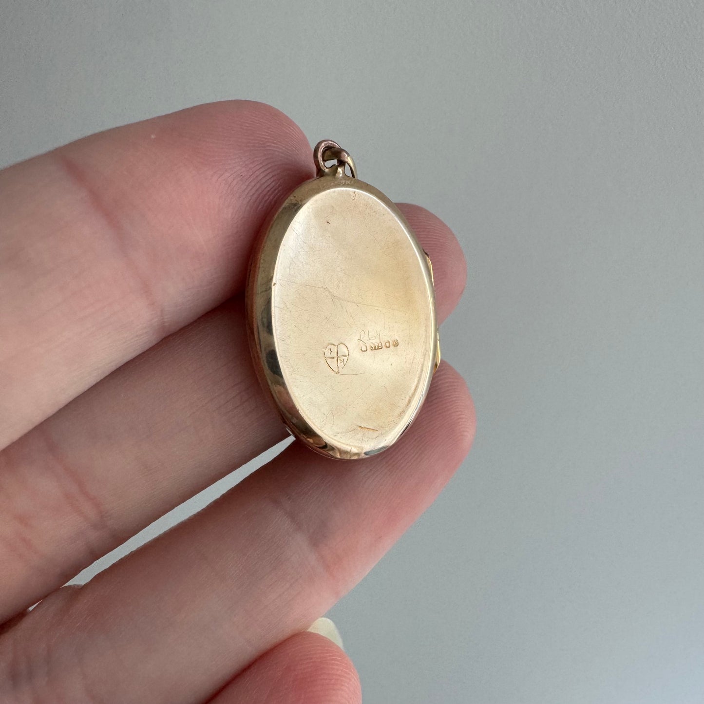 reimagined V I N T A G E // treasure seeker / 9k rosy gold oval locket with new crow engraving / a pendant