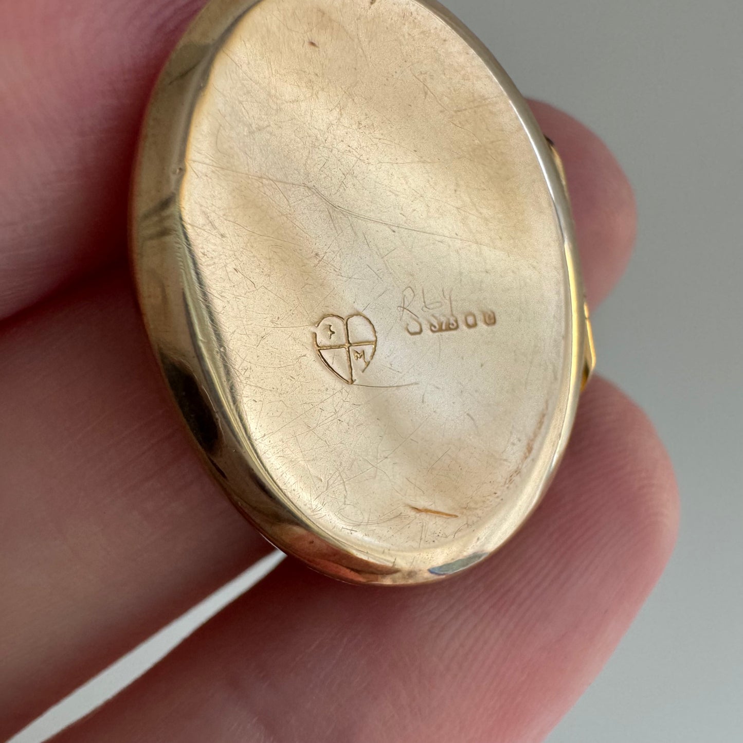 reimagined V I N T A G E // treasure seeker / 9k rosy gold oval locket with new crow engraving / a pendant