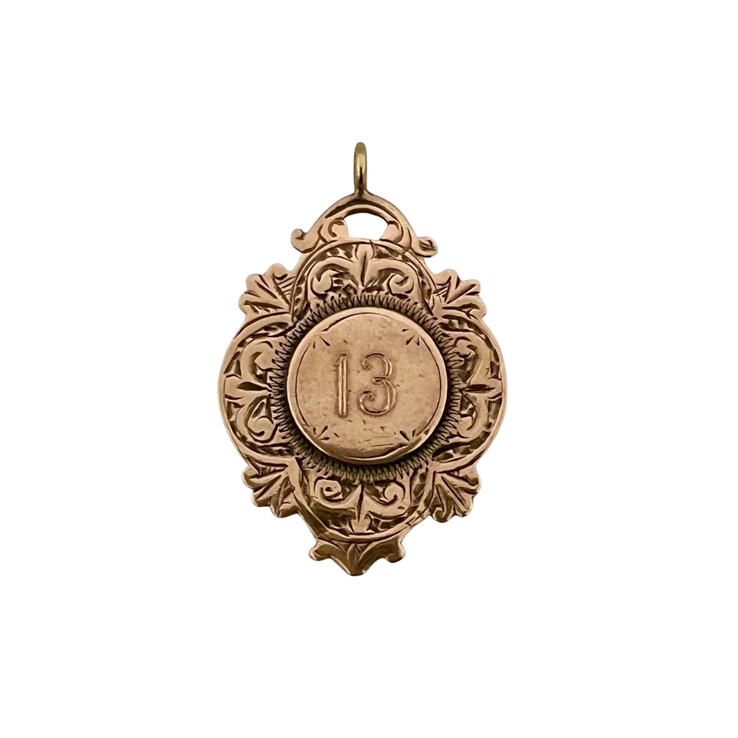 reimagined A N T I Q U E // lucky 13 / 9ct British rose gold fob with new engraving / a pendant