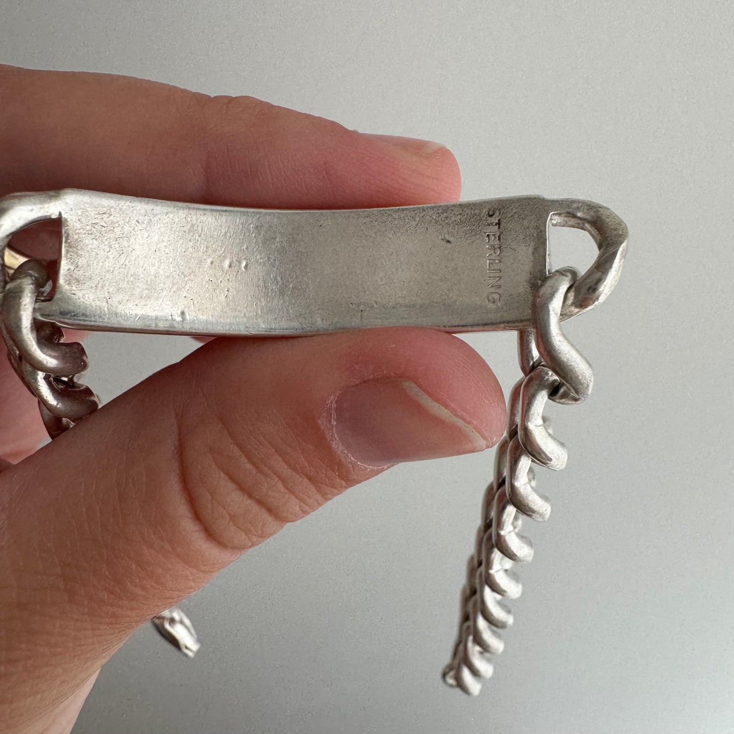 V I N T A G E // timeless ID / sterling silver curb chain ID bracelet / 8.5", 42.8g