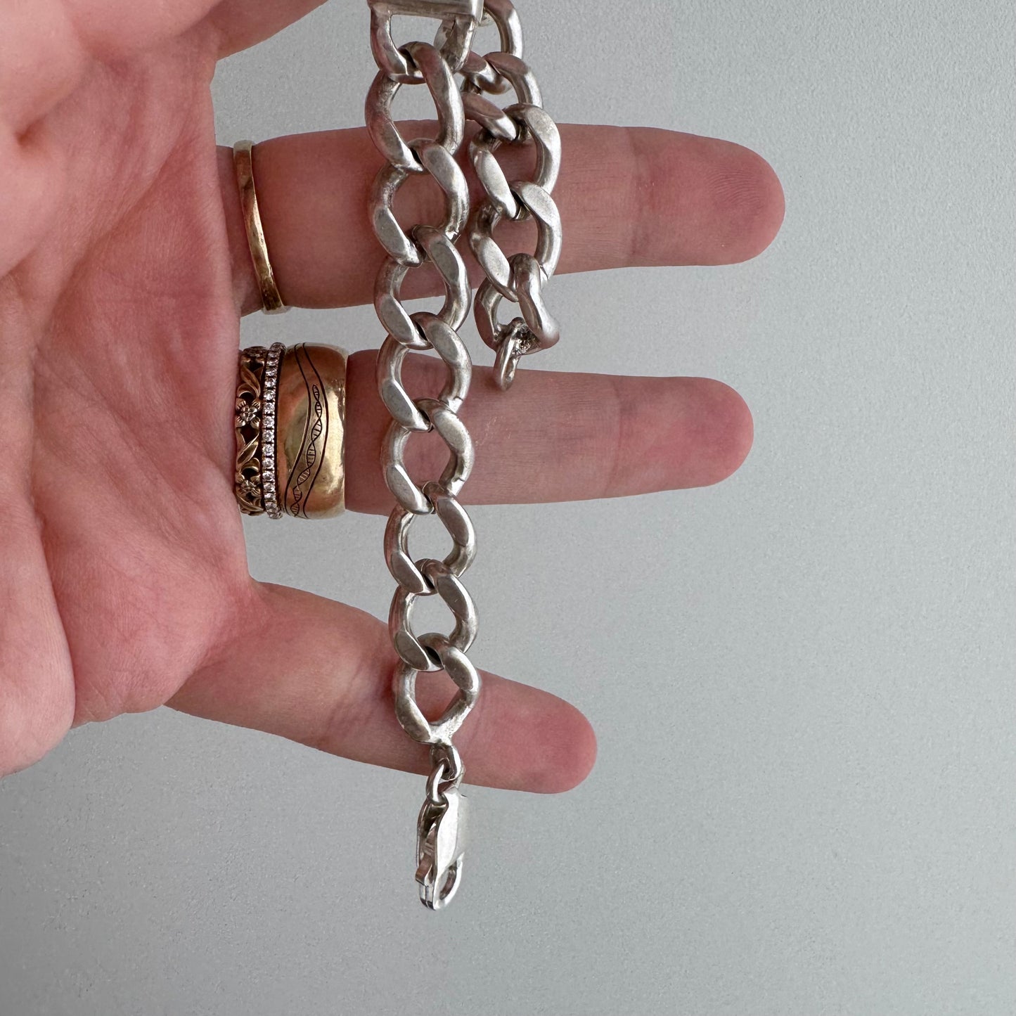 V I N T A G E // timeless ID / sterling silver curb chain ID bracelet / 8.5", 42.8g