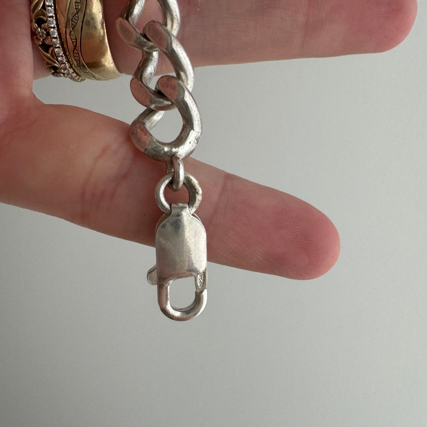 V I N T A G E // timeless ID / sterling silver curb chain ID bracelet / 8.5", 42.8g