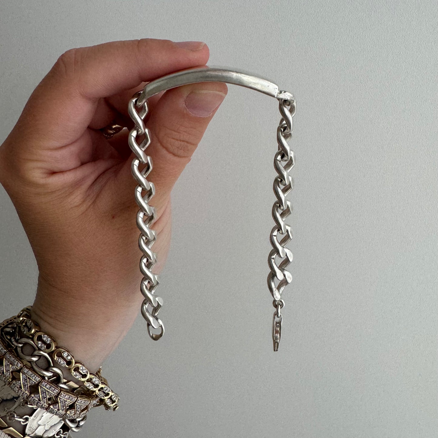 V I N T A G E // timeless ID / sterling silver curb chain ID bracelet / 8.5", 42.8g