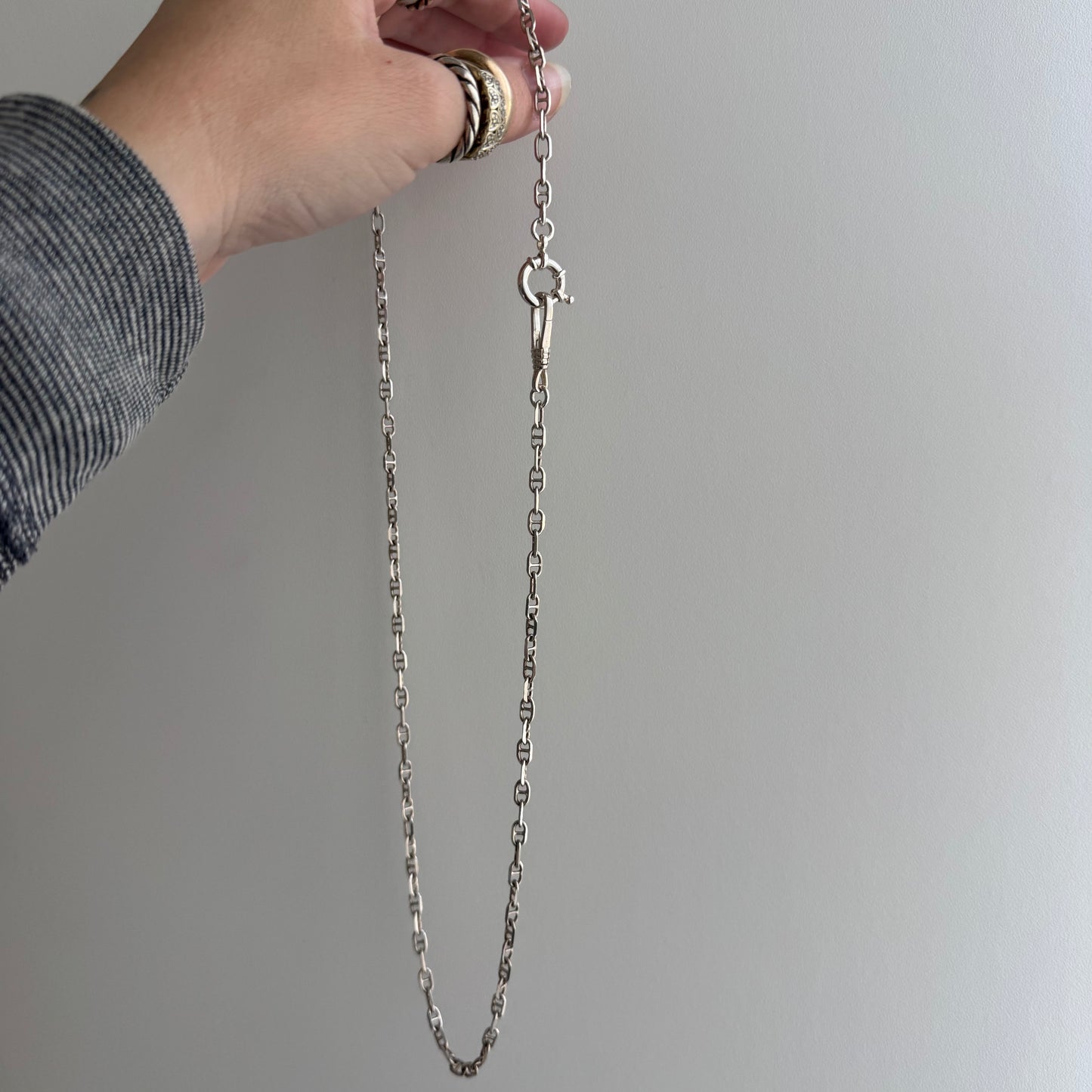 reimagined V I N T A G E // modern day watch chain / re-worked sterling silver perpendicular anchor aka chaine d'ancre link chain / 24.75", 16.5g