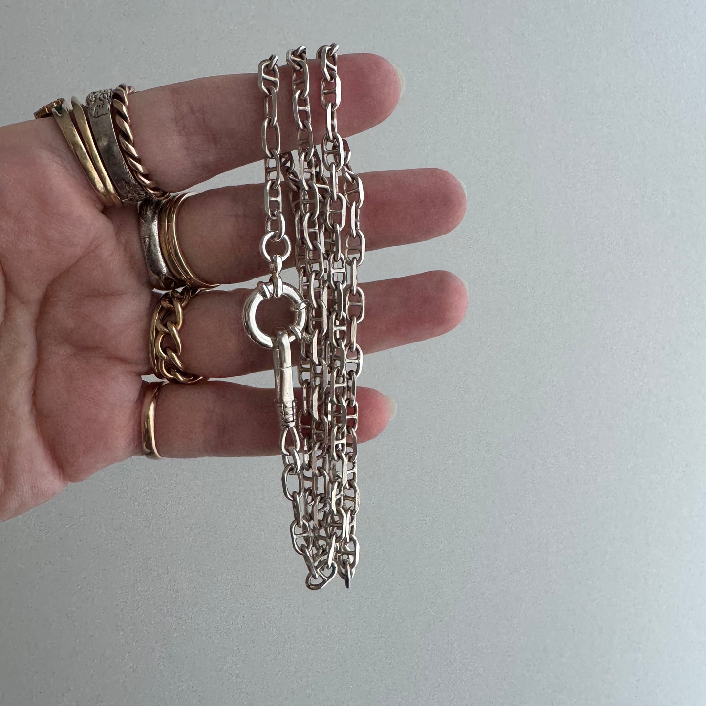 reimagined V I N T A G E // modern day watch chain / re-worked sterling silver perpendicular anchor aka chaine d'ancre link chain / 24.75", 16.5g