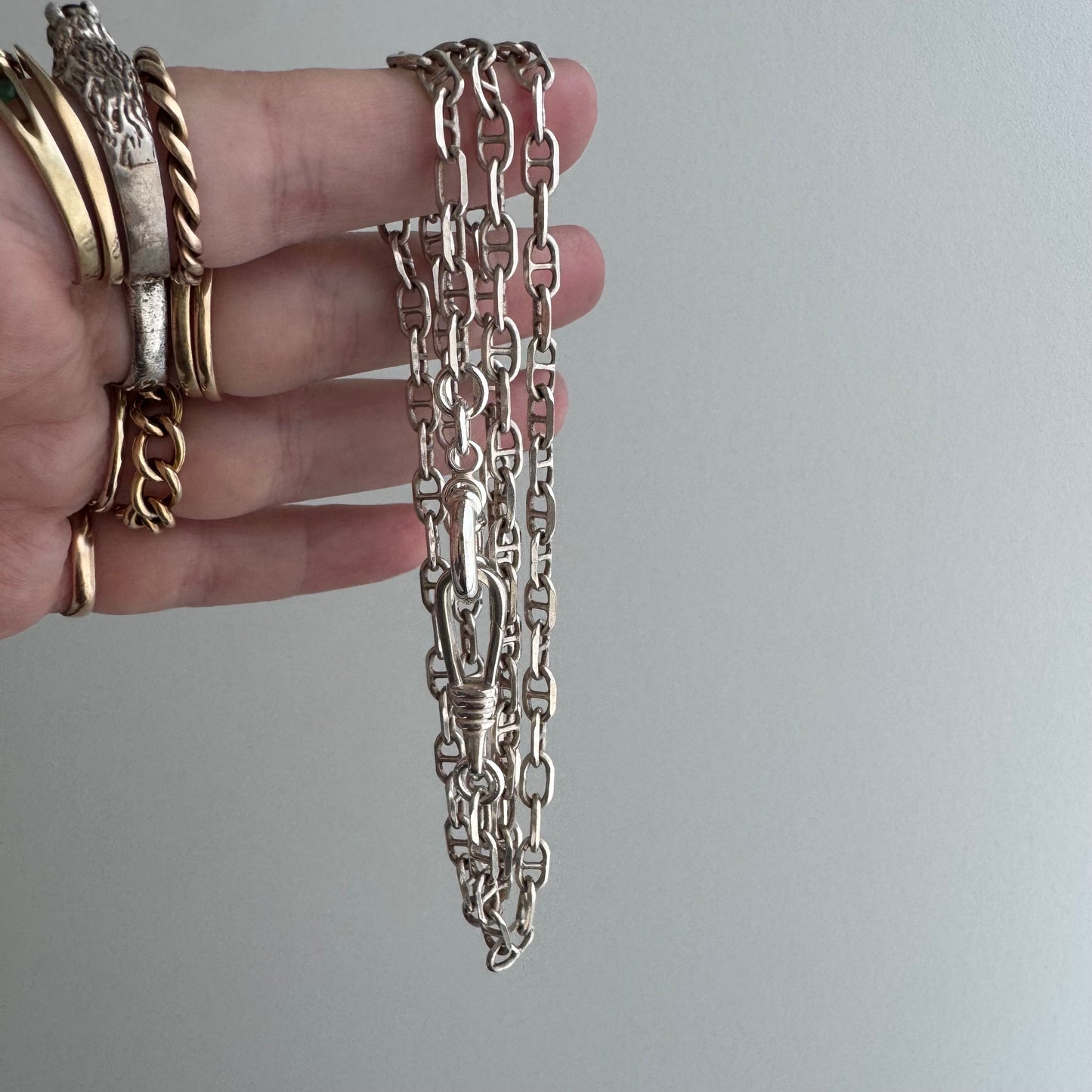 reimagined V I N T A G E // modern day watch chain / re-worked sterling silver perpendicular anchor aka chaine d'ancre link chain / 24.75", 16.5g