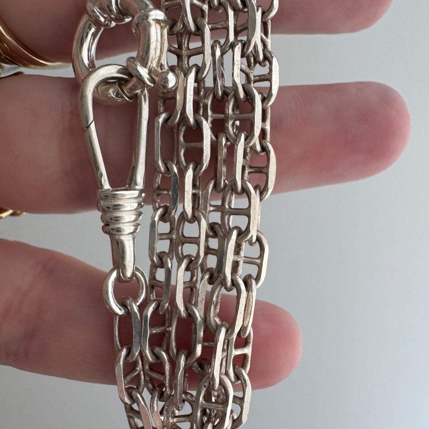 reimagined V I N T A G E // modern day watch chain / re-worked sterling silver perpendicular anchor aka chaine d'ancre link chain / 24.75", 16.5g