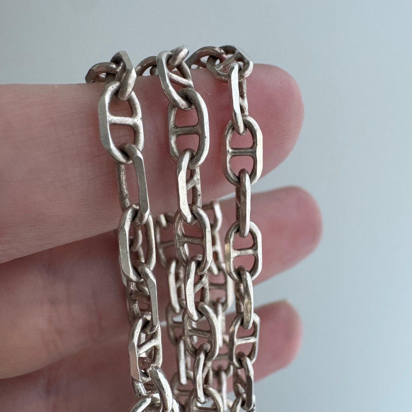 reimagined V I N T A G E // modern day watch chain / re-worked sterling silver perpendicular anchor aka chaine d'ancre link chain / 24.75", 16.5g