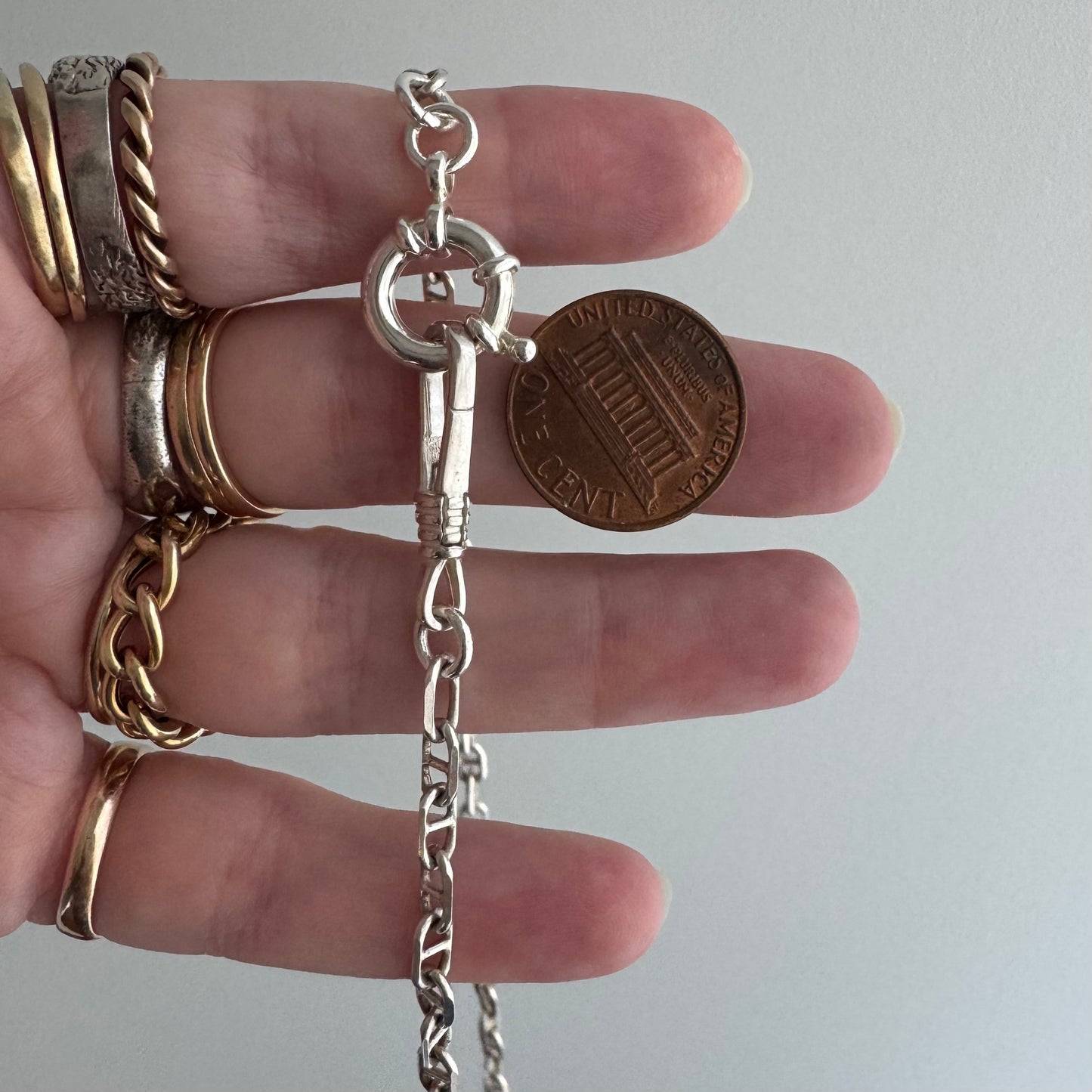 reimagined V I N T A G E // modern day watch chain / re-worked sterling silver perpendicular anchor aka chaine d'ancre link chain / 24.75", 16.5g