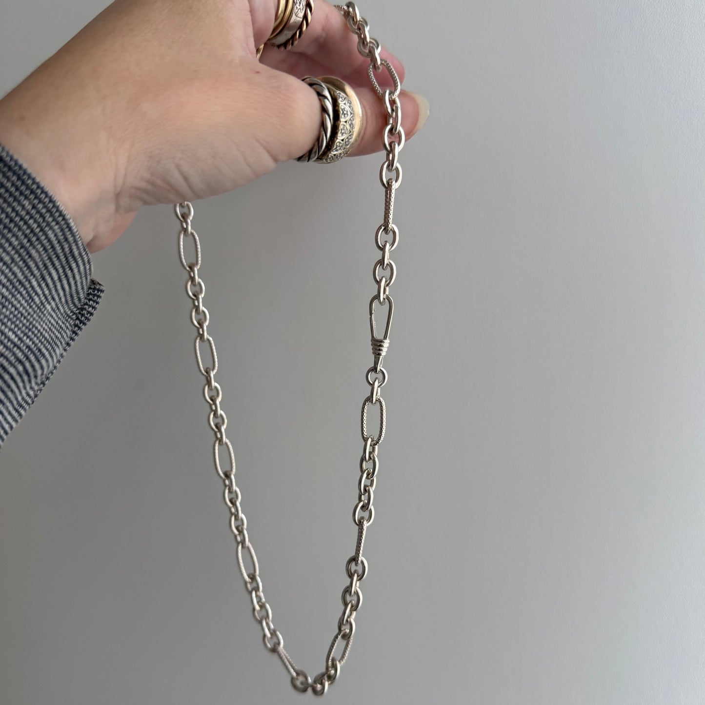 reimagined V I N T A G E // modern day watch chain / re-worked sterling silver trombone link chain necklace / 20.5", 43.7g