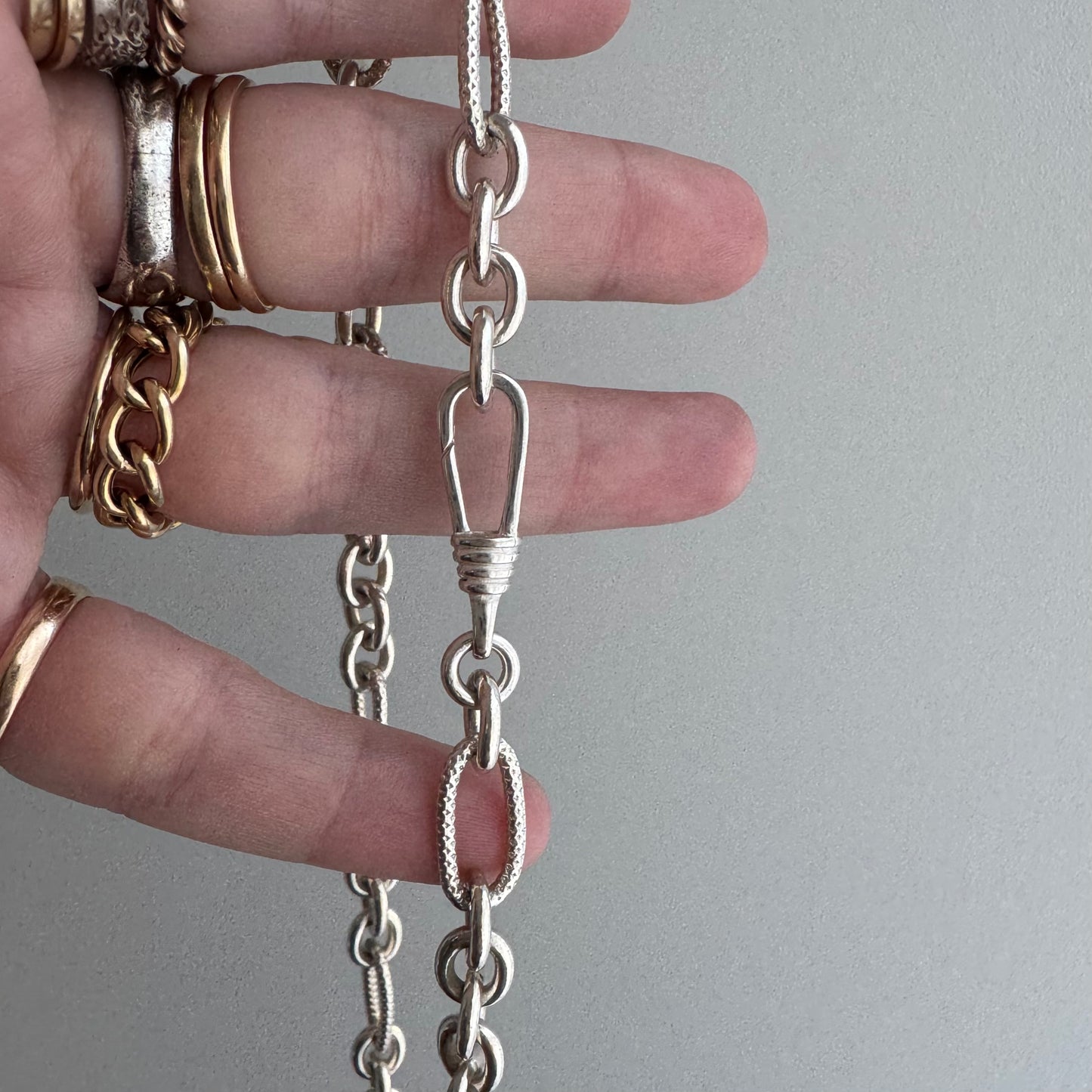 reimagined V I N T A G E // modern day watch chain / re-worked sterling silver trombone link chain necklace / 20.5", 43.7g