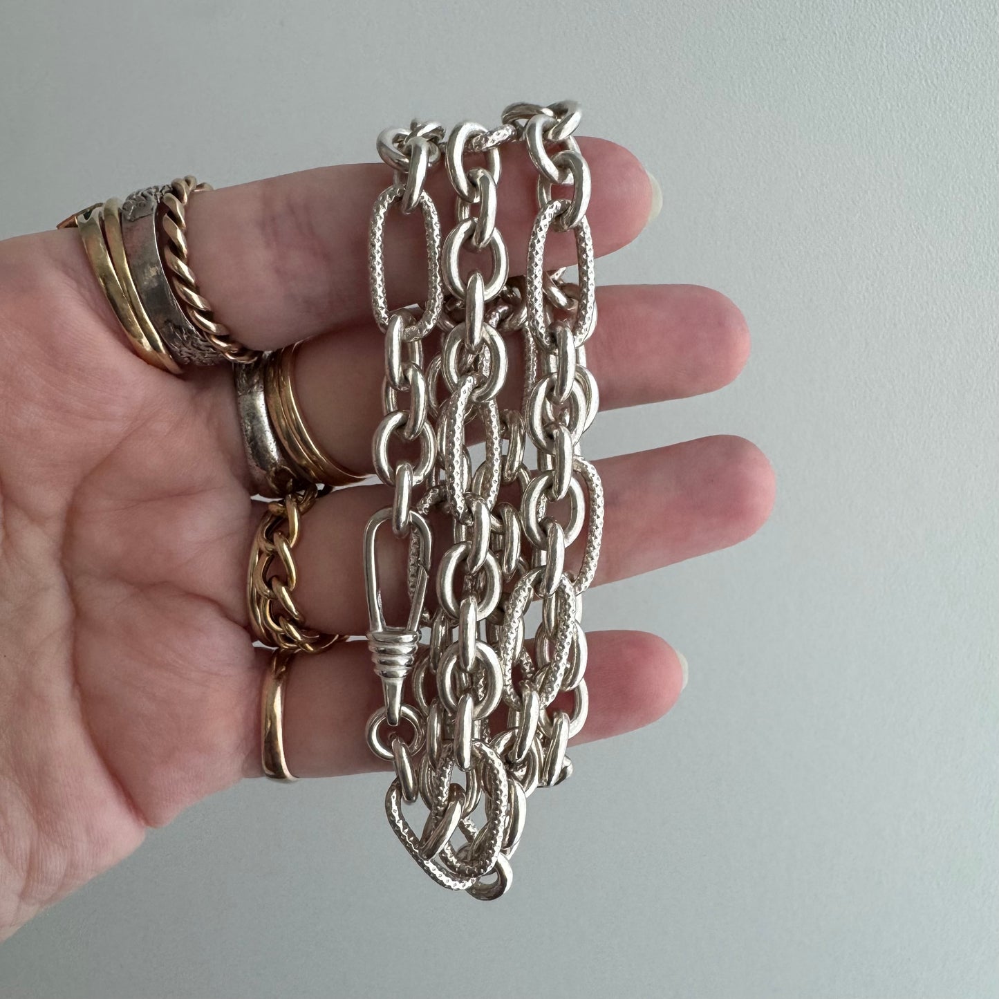 reimagined V I N T A G E // modern day watch chain / re-worked sterling silver trombone link chain necklace / 20.5", 43.7g