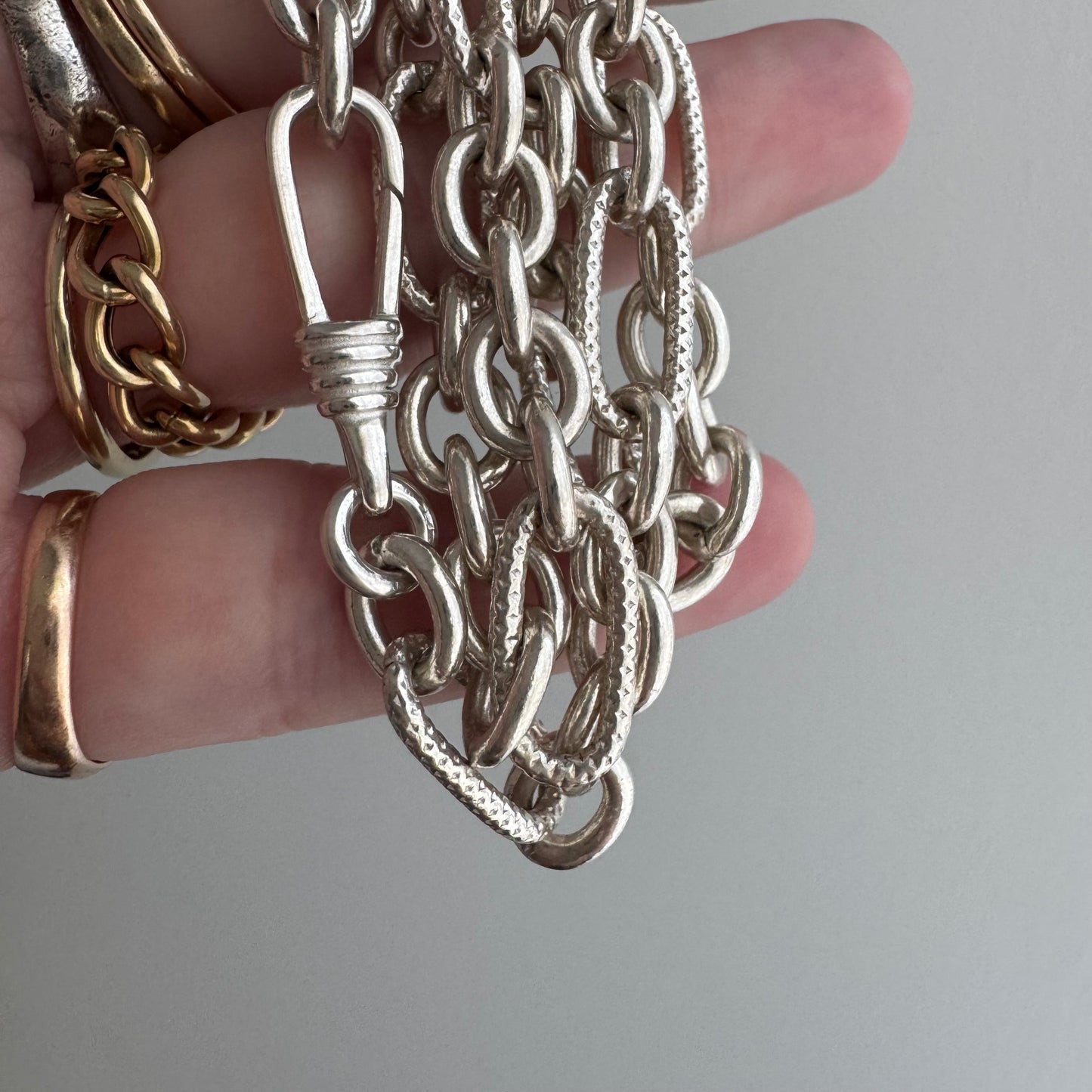 reimagined V I N T A G E // modern day watch chain / re-worked sterling silver trombone link chain necklace / 20.5", 43.7g