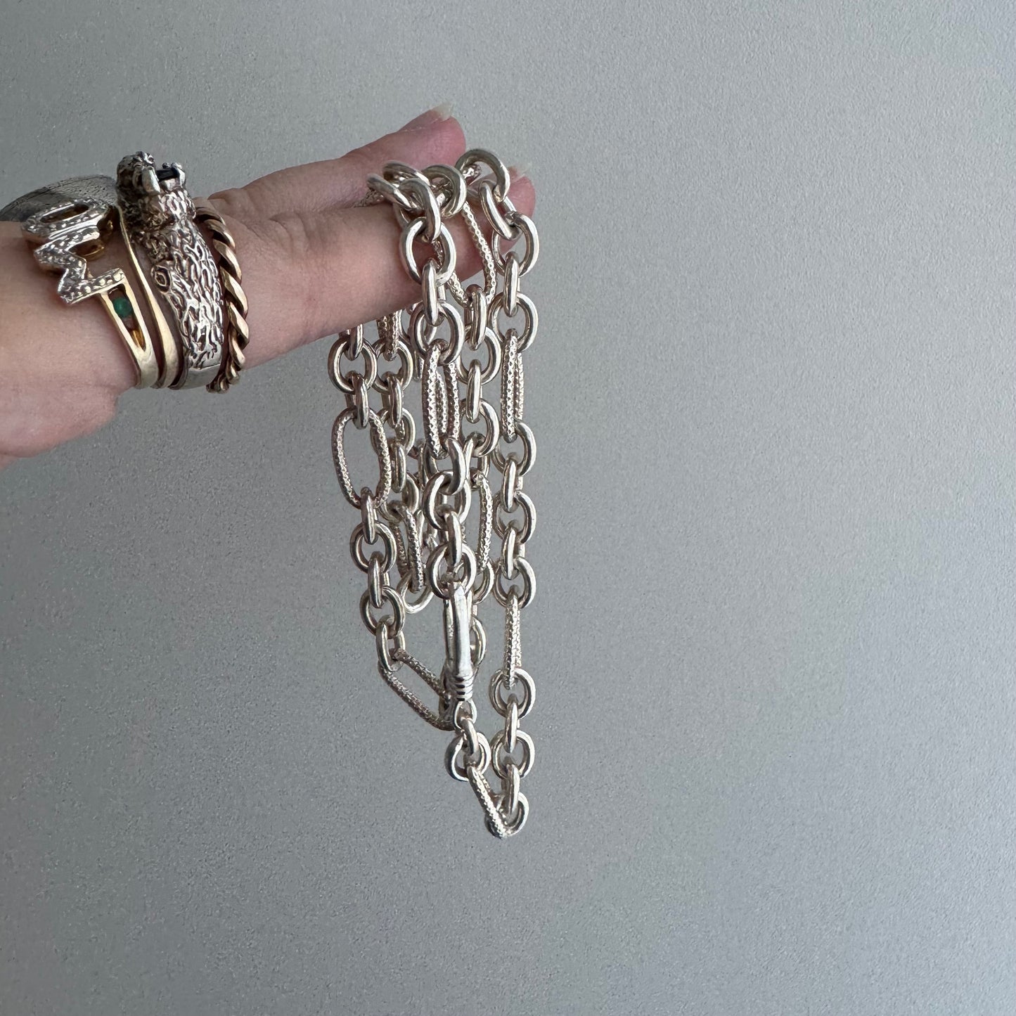 reimagined V I N T A G E // modern day watch chain / re-worked sterling silver trombone link chain necklace / 20.5", 43.7g