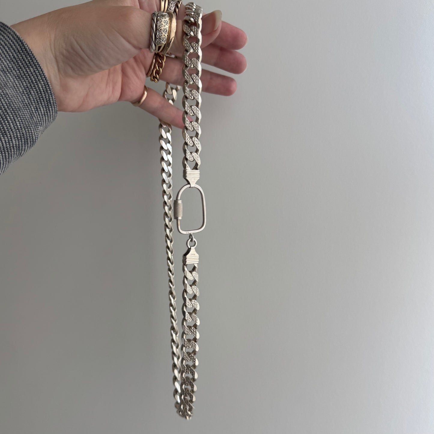 reimagined V I N T A G E // carabiner clasp / re-worked sterling silver chunky heavy double sided cuban curb chain / 23.75", 110g!!