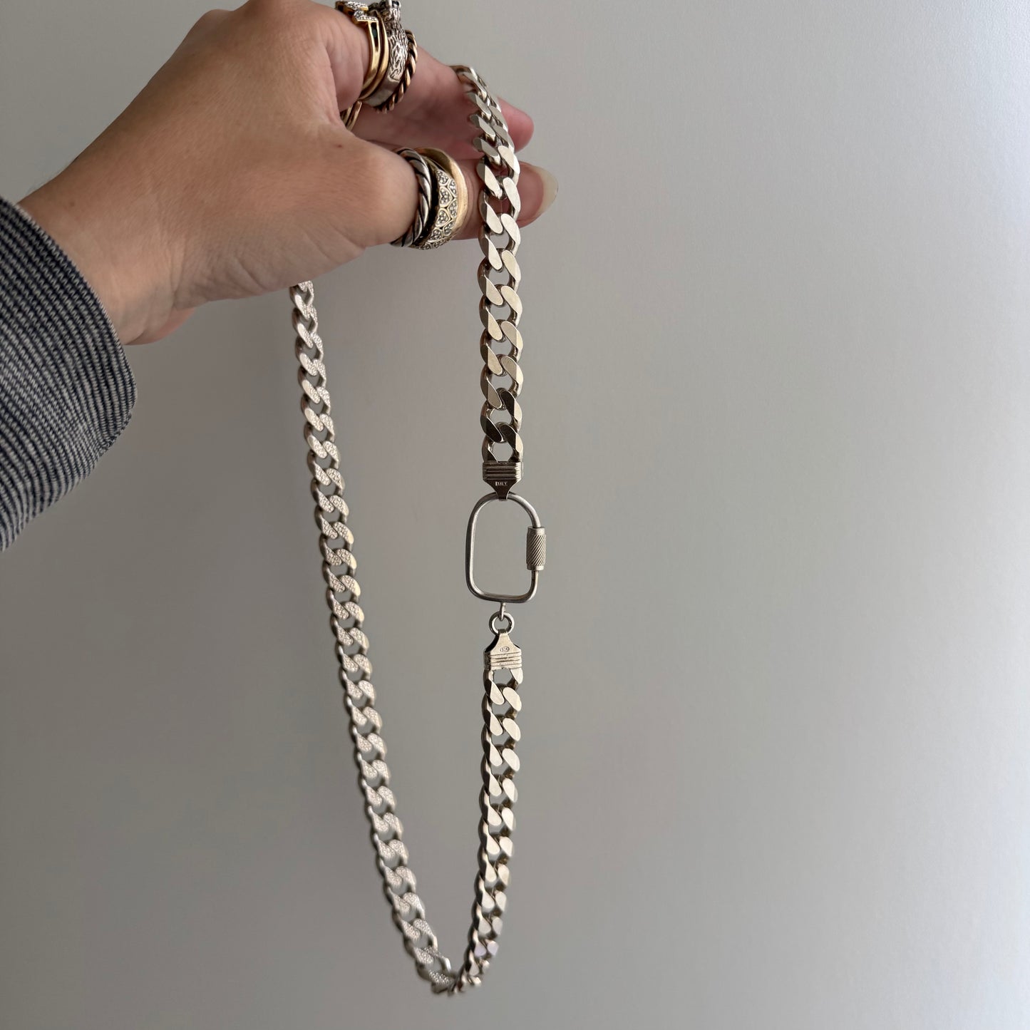 reimagined V I N T A G E // carabiner clasp / re-worked sterling silver chunky heavy double sided cuban curb chain / 23.75", 110g!!