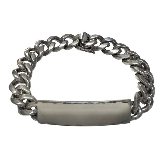 V I N T A G E // timeless ID / sterling silver heavy chunky mid century curb chain ID bracelet / 8.5", 64.5g