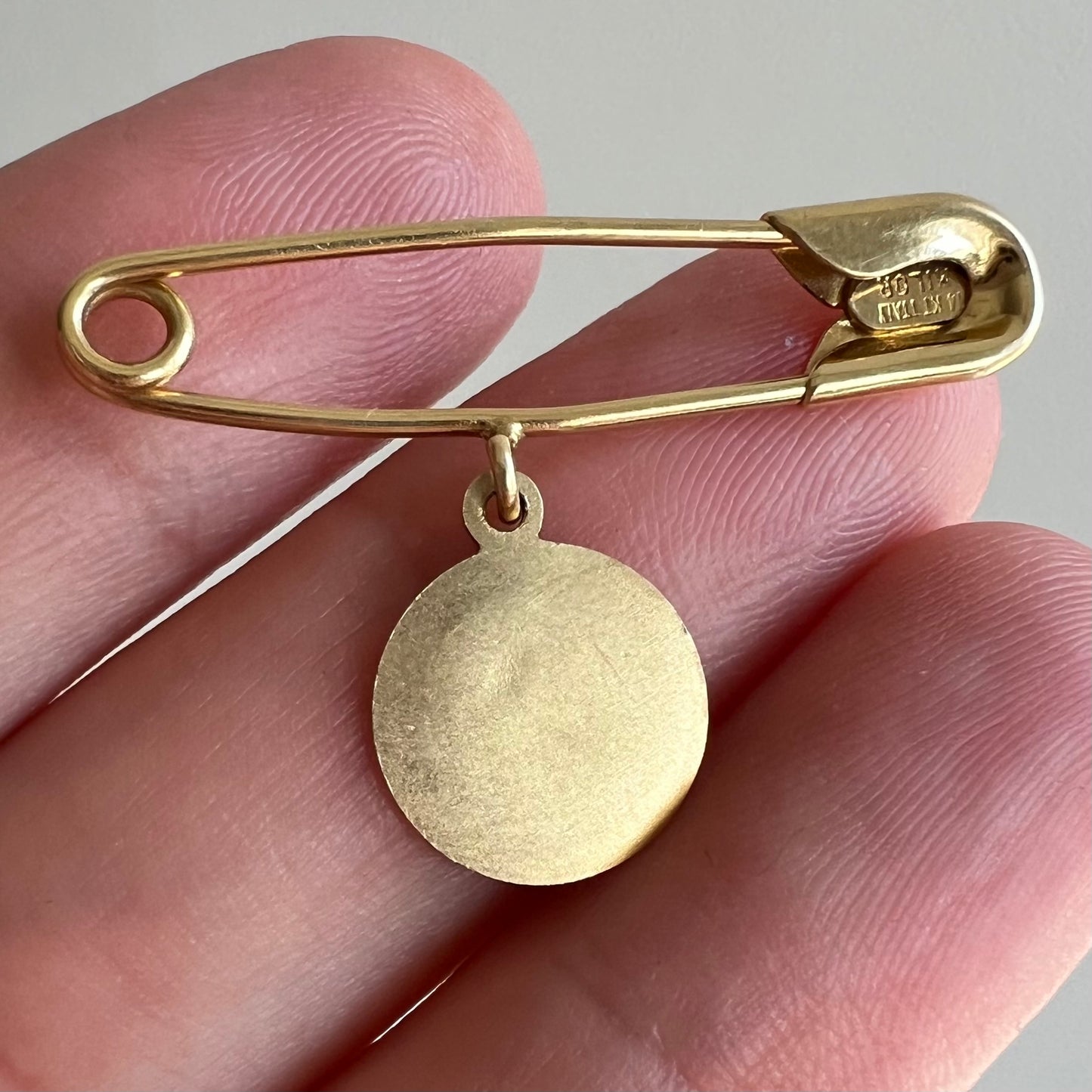 P R E - L O V E D // holding it together / 14k yellow gold guardian angel safety pin / pendant, connector, charm holder