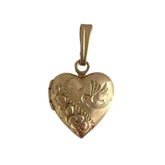 V I N T A G E // garden memories / 14k solid yellow gold heart locket / a charm or pendant