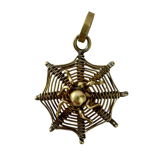 V I N T A G E // spider's web / 14k gold spider and web pendant / a pendant