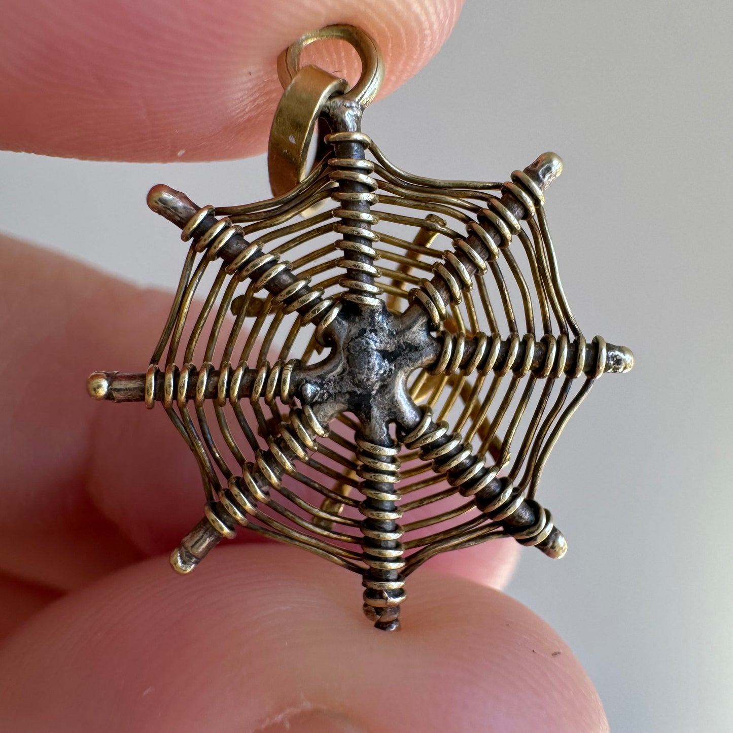 V I N T A G E // spider's web / 14k gold spider and web pendant / a pendant