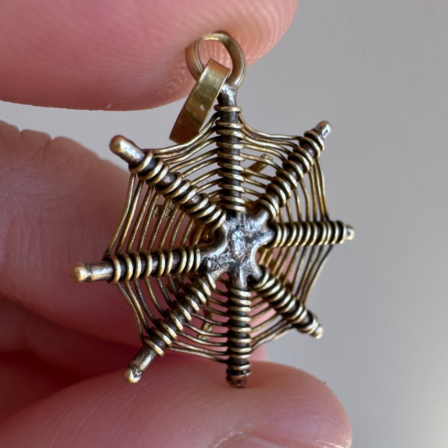 V I N T A G E // spider's web / 14k gold spider and web pendant / a pendant