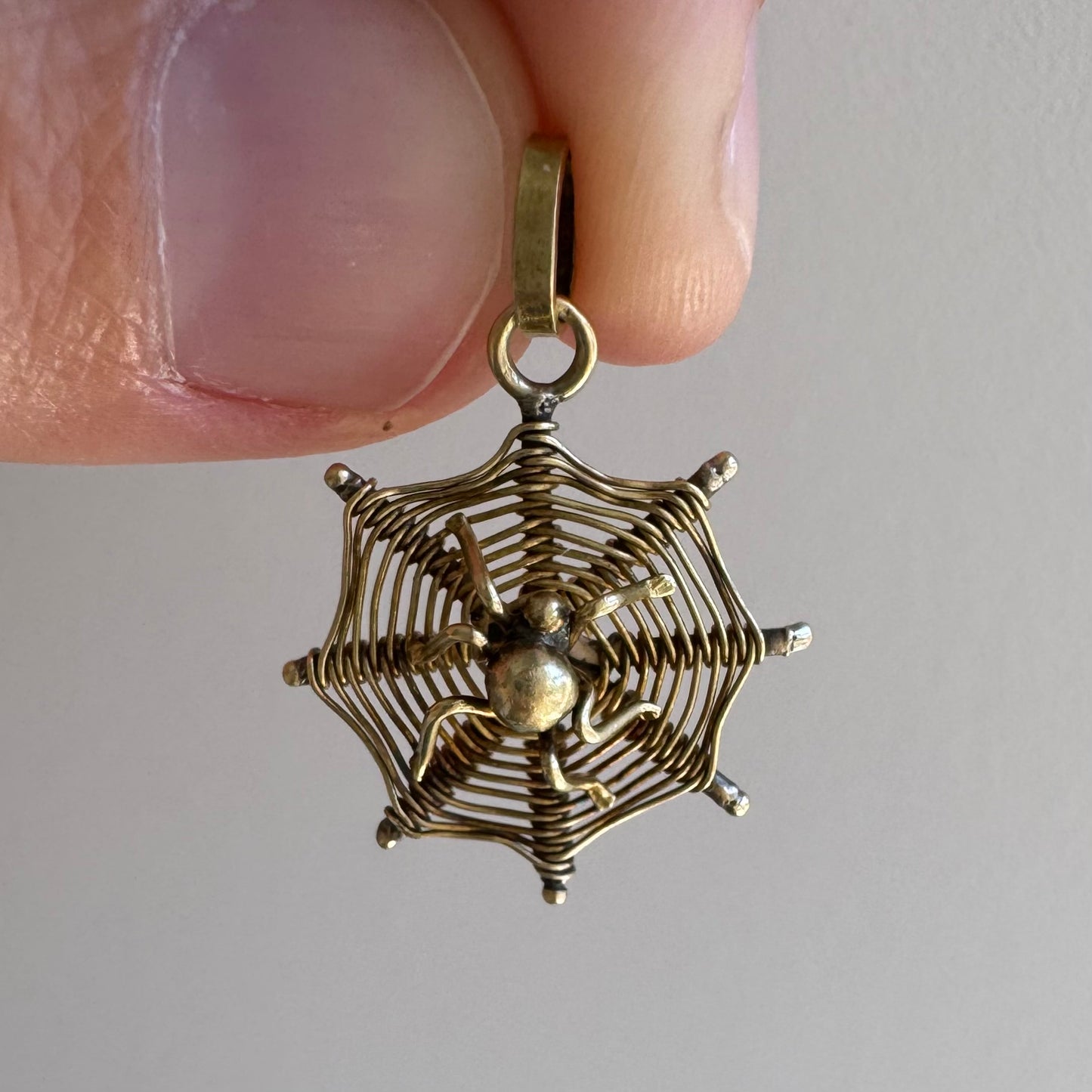 V I N T A G E // spider's web / 14k gold spider and web pendant / a pendant