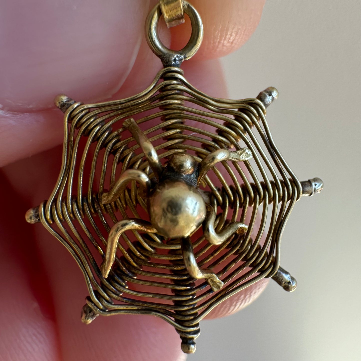 V I N T A G E // spider's web / 14k gold spider and web pendant / a pendant