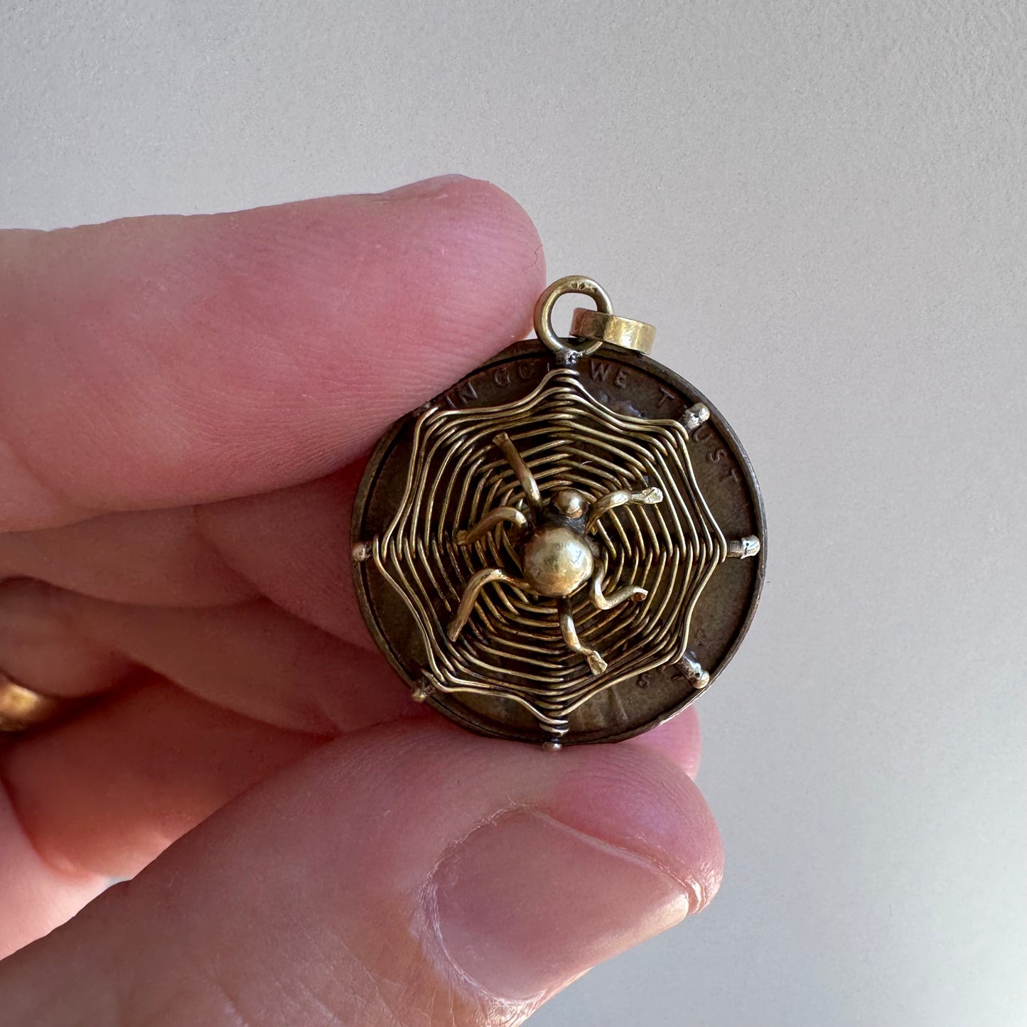 V I N T A G E // spider's web / 14k gold spider and web pendant / a pendant