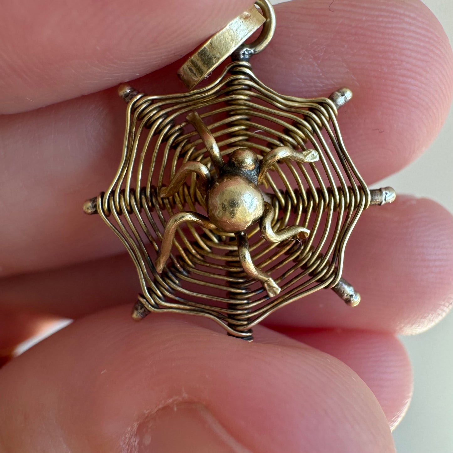 V I N T A G E // spider's web / 14k gold spider and web pendant / a pendant