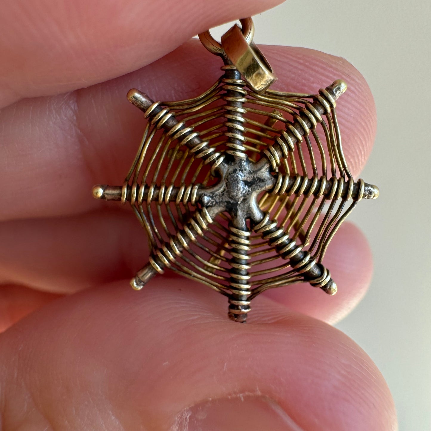 V I N T A G E // spider's web / 14k gold spider and web pendant / a pendant