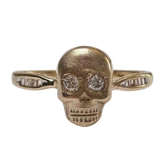 reimagined V I N T A G E // memento mori / 10k + 14k + diamonds / vintage style skull stacking ring / size 7.25+