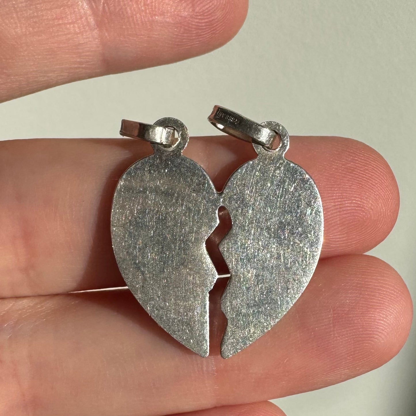 V I N T A G E // a heart in two / sterling silver I LOVE YOU two part heart / a pendant