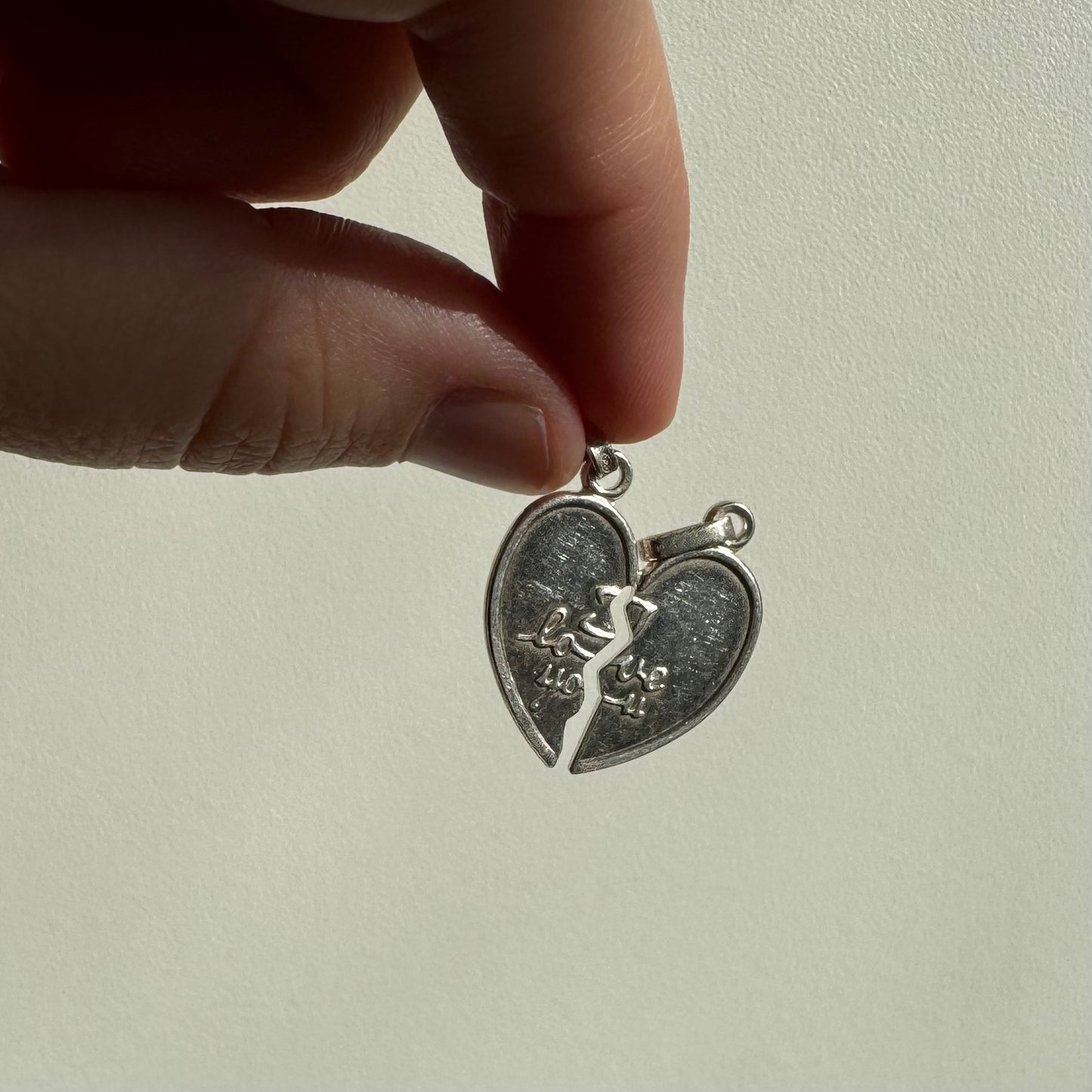 V I N T A G E // a heart in two / sterling silver I LOVE YOU two part heart / a pendant