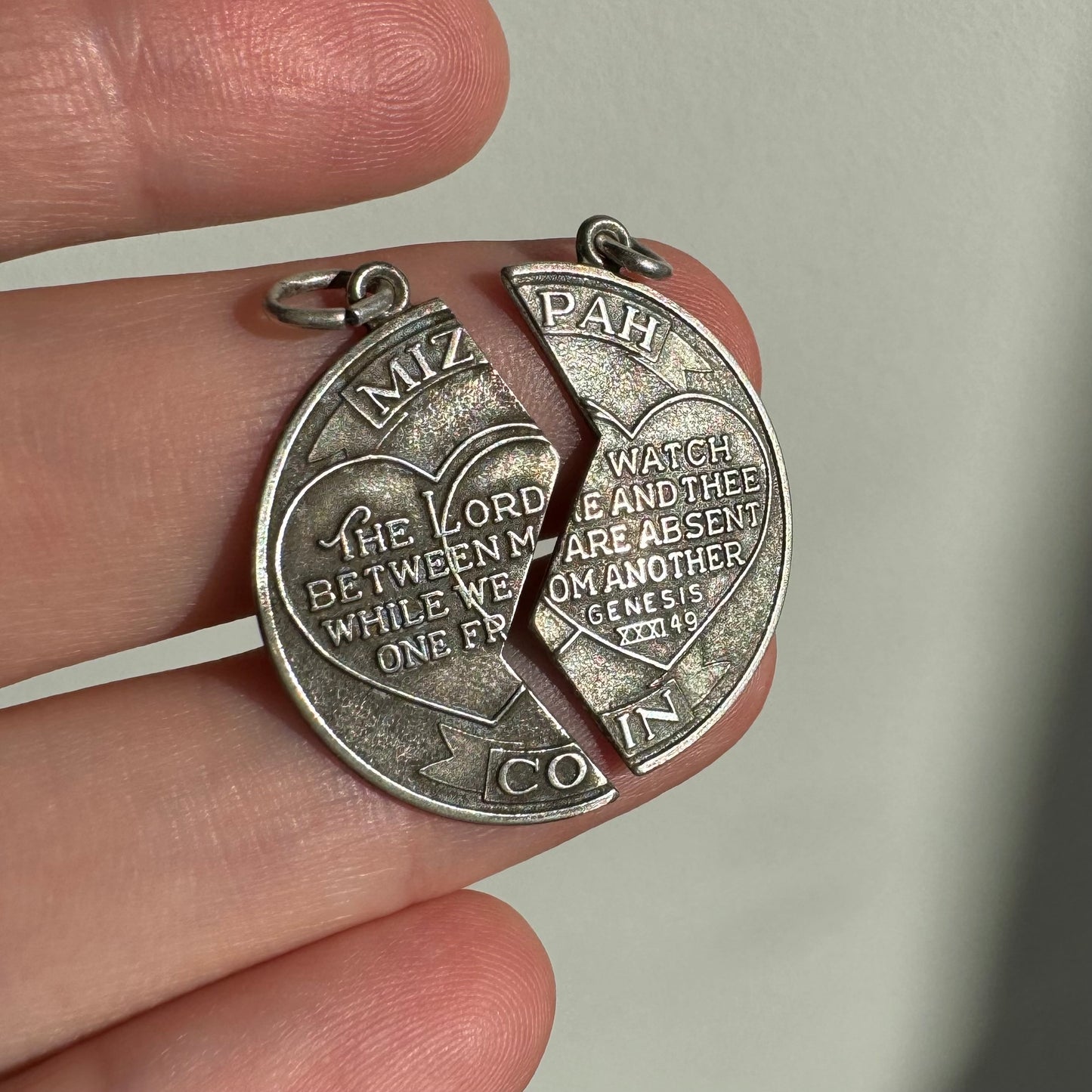 V I N T A G E // timeless mizpah / sterling silver two part mizpah coin / pendants