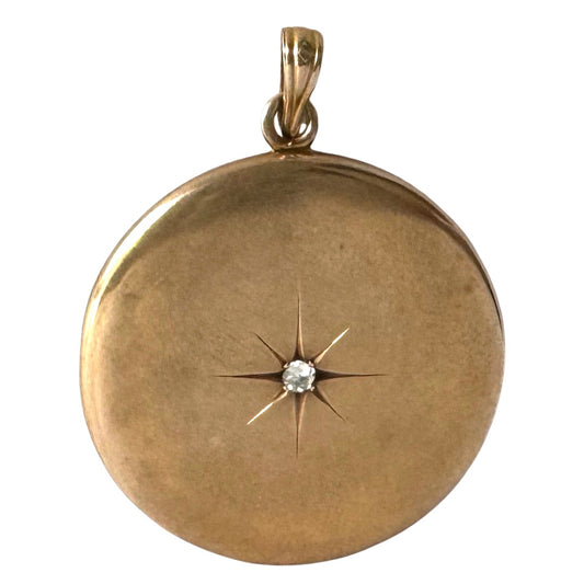 V I N T A G E // starburst memories / 10k gold locket with one diamond starburst design / a pendant