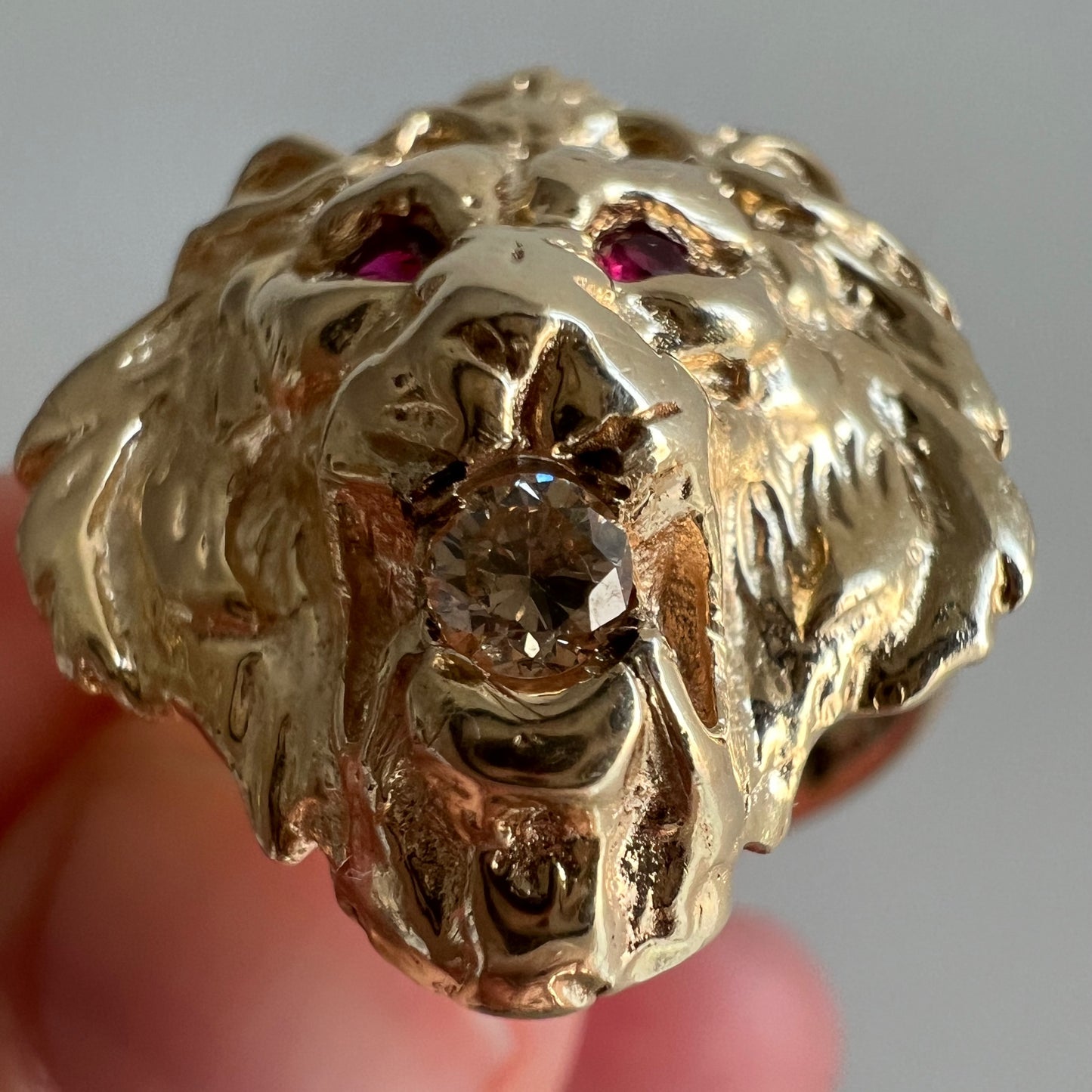 reimagined V I N T A G E // big cat strength / solid 14k yellow gold with diamond and rubies / size 7.5