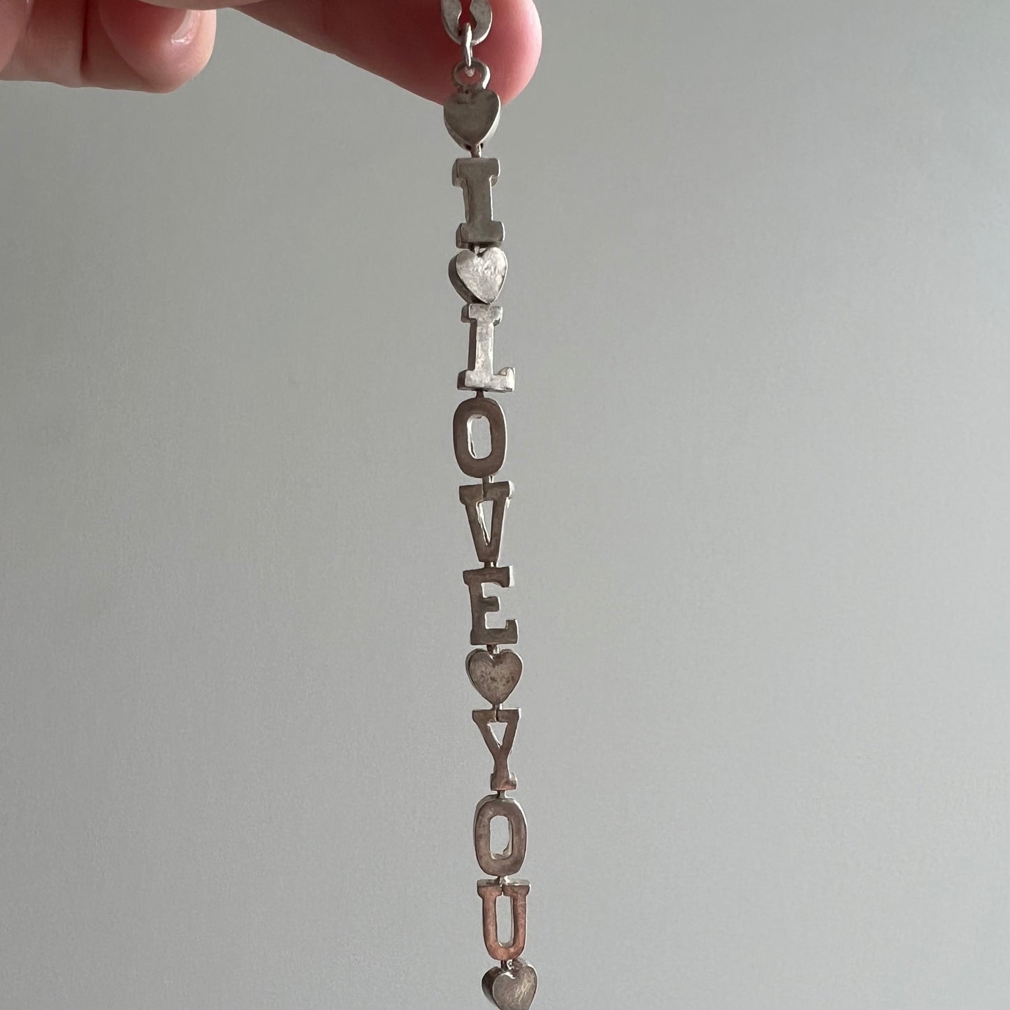 V I N T A G E // I love you / sterling silver I LOVE YOU link bracelet / 7.75"