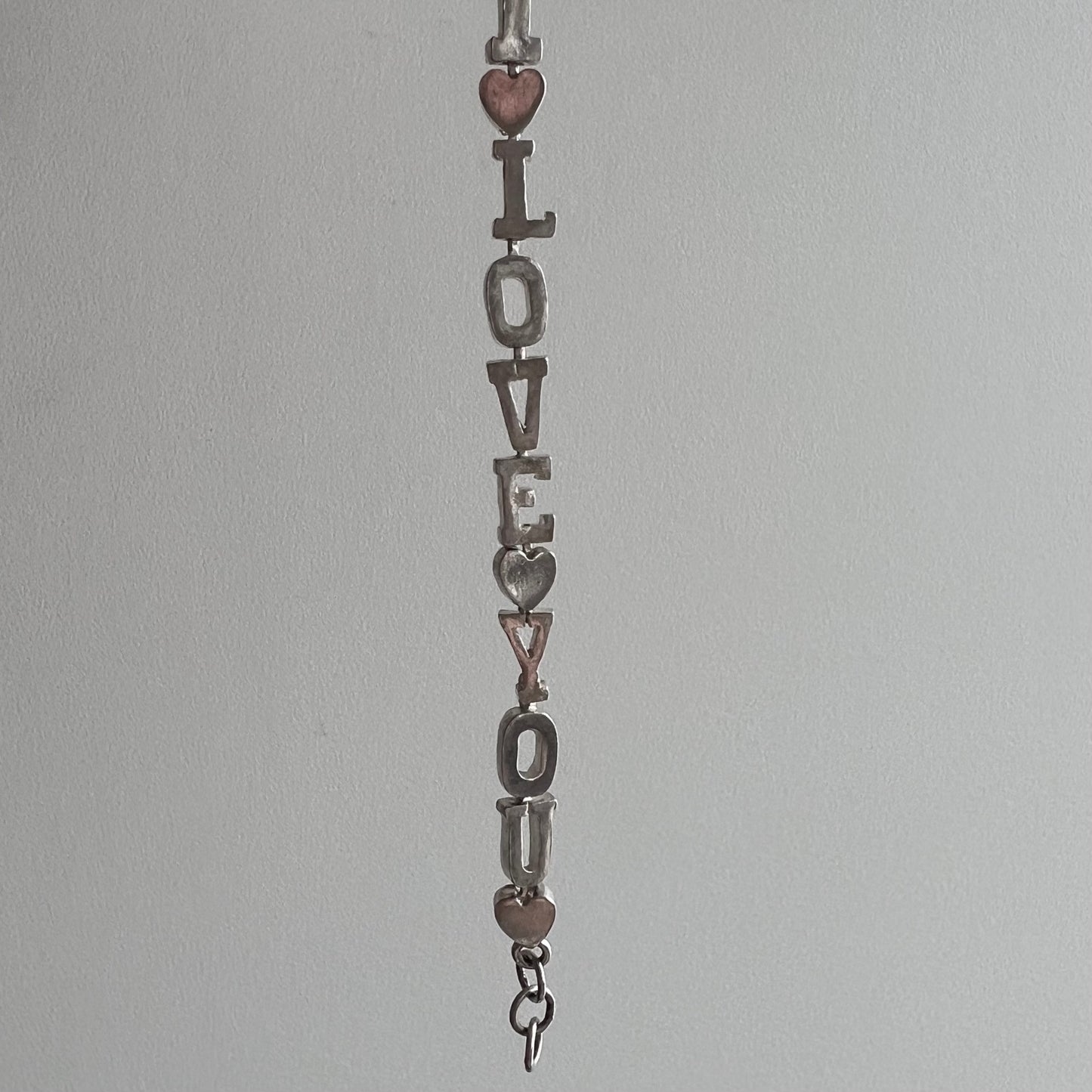 V I N T A G E // I love you / sterling silver I LOVE YOU link bracelet / 7.75"