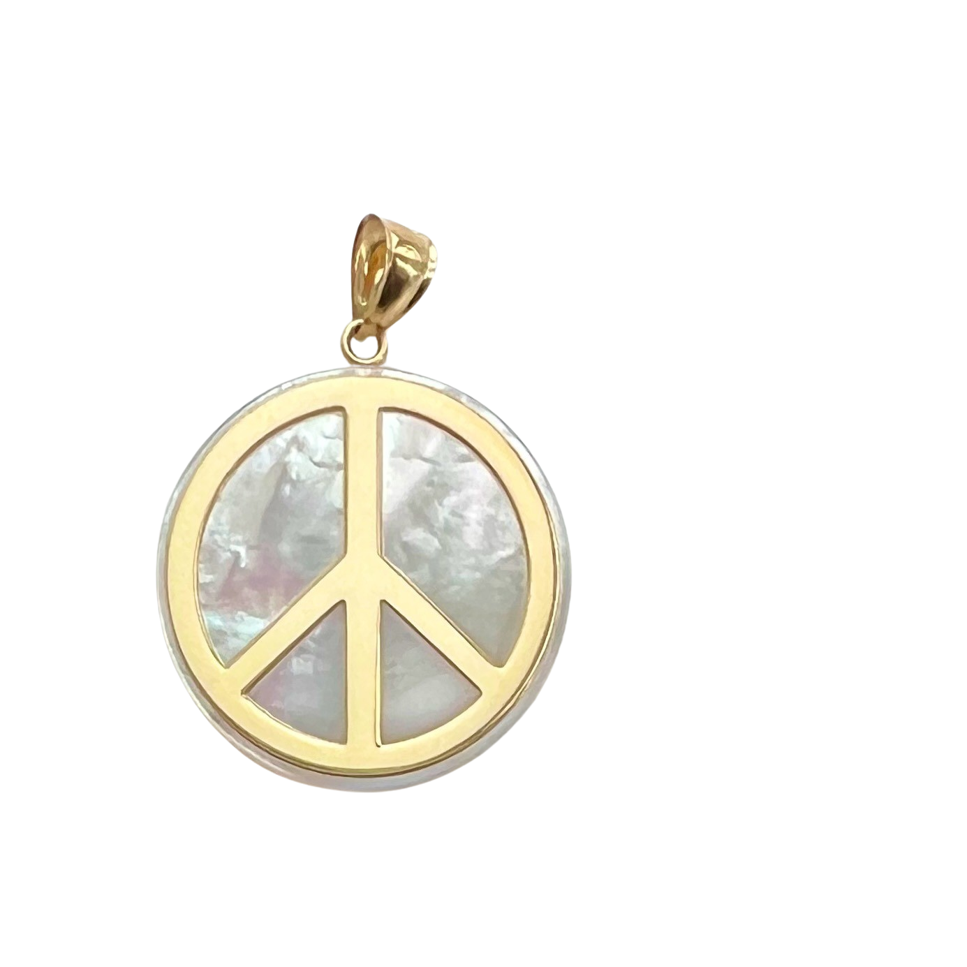 P R E - L O V E D // a wearable prayer for peace / 14k and mother of pearl peace sign / a pendant