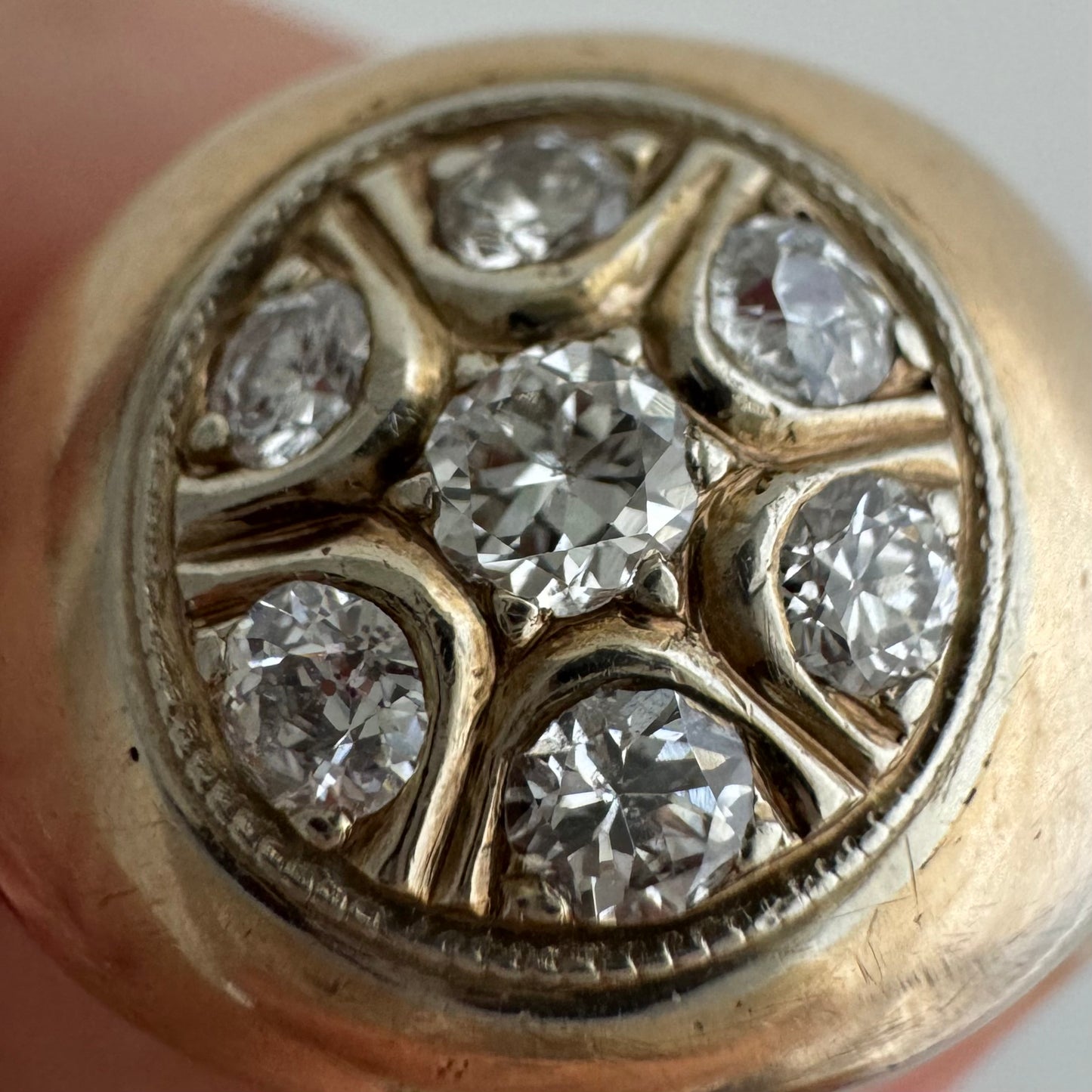 V I N T A G E // star sphere / 10k gold and diamond atomic era starburst cluster dome / size 7.75+, 6.2g