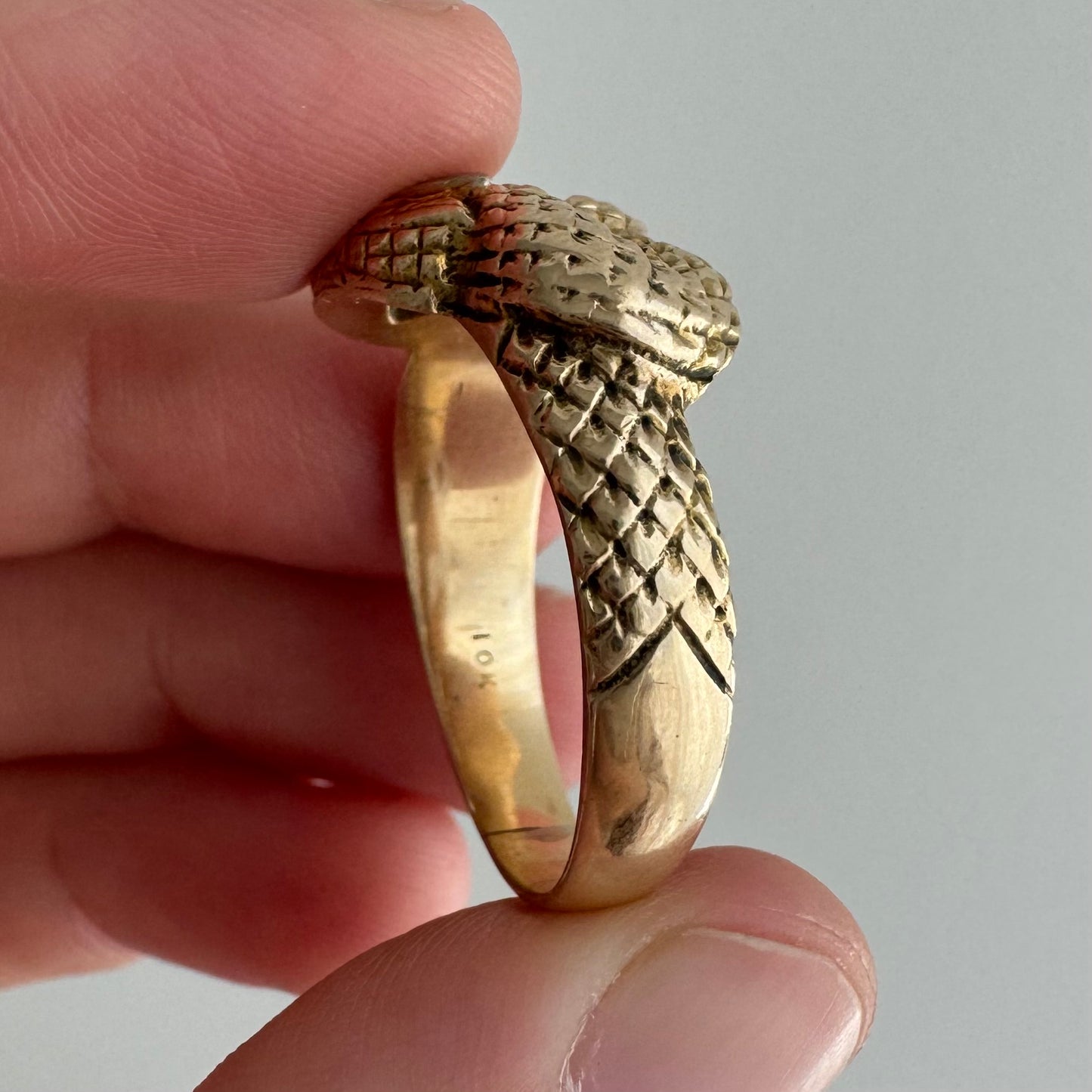 V I N T A G E // diamond head / 10k gold snake ring with diamonds and rubies / size 9.75 to 10