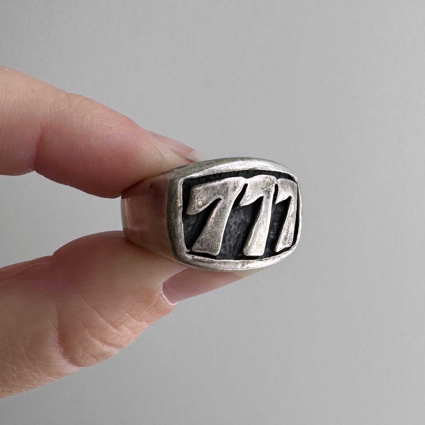 E S T A T E // 777 / sterling silver lucky 777 signet ring / size 6.5-ish