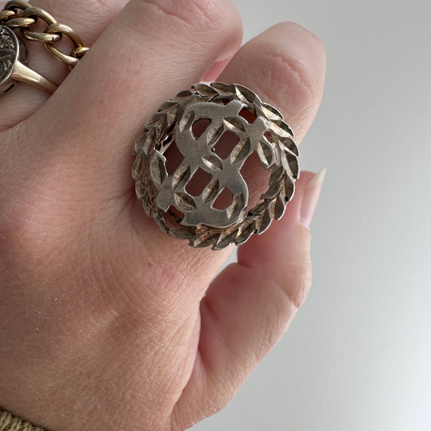 E S T A T E // $$$ / sterling silver dollar sign signet ring / size 11+