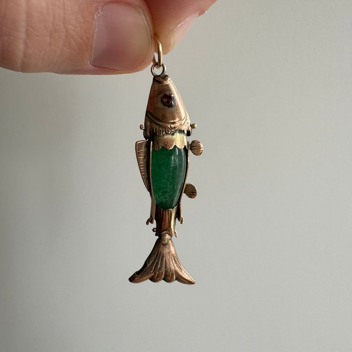 A N T I Q U E // lucky fish / 14k and aventurine antique articulated fish / a pendant