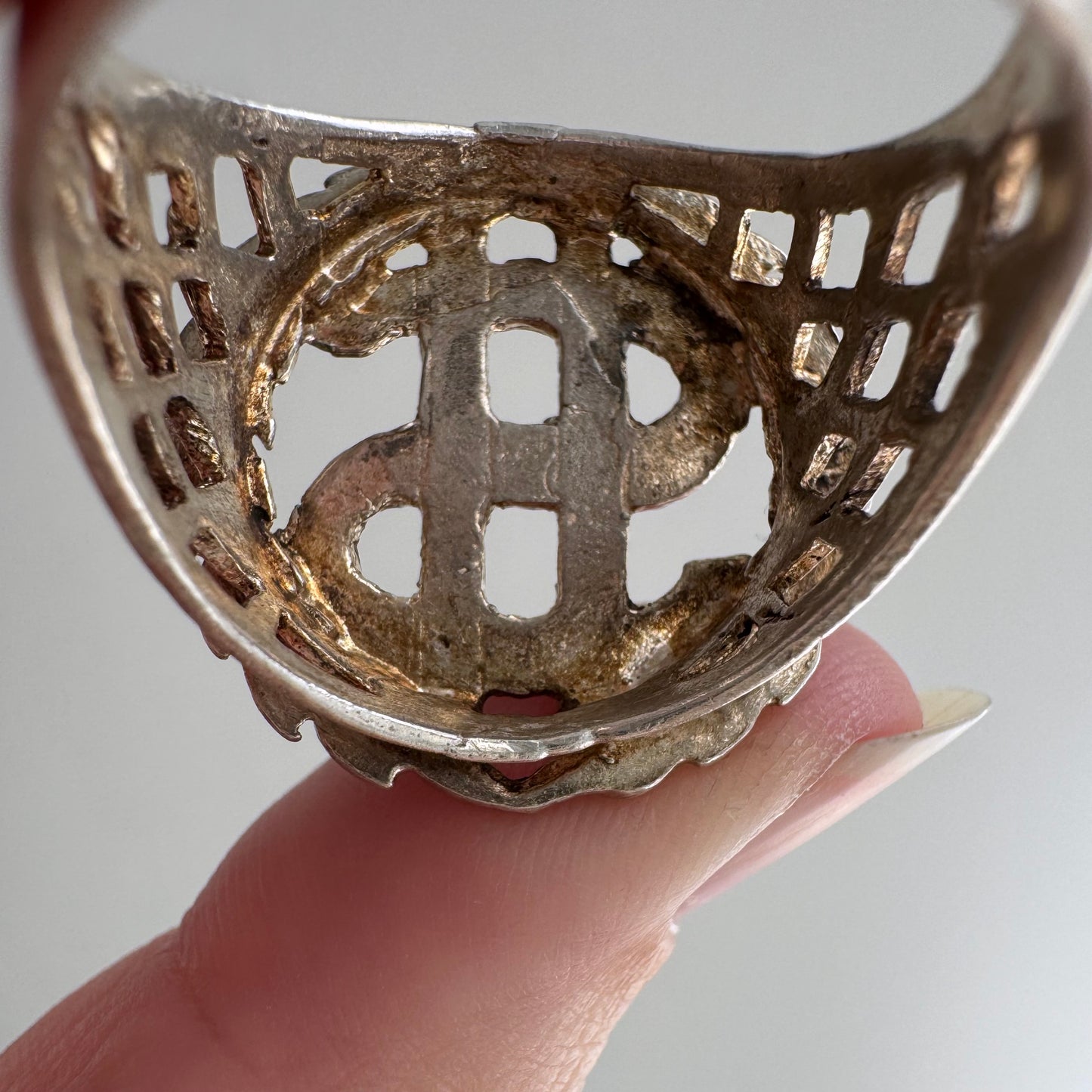 E S T A T E // $$$ / sterling silver dollar sign signet ring / size 11+