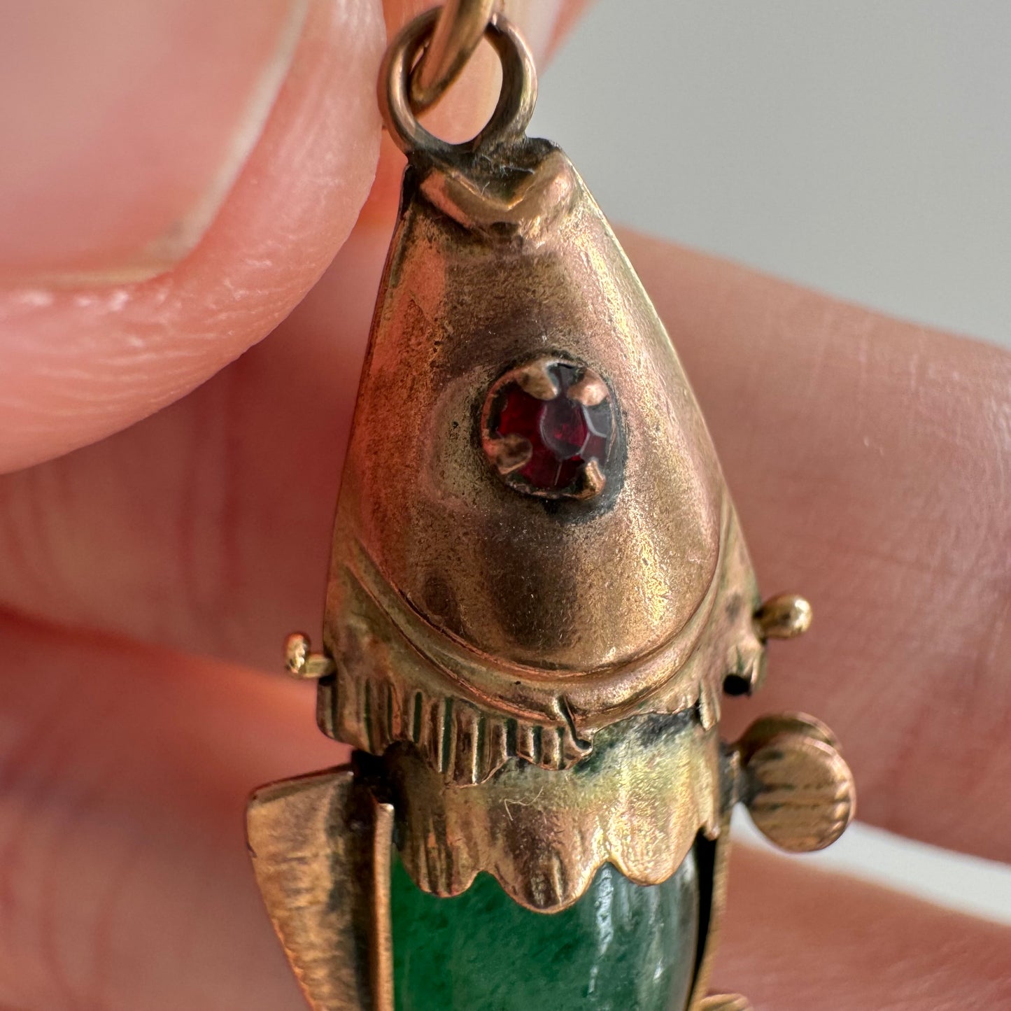 A N T I Q U E // lucky fish / 14k and aventurine antique articulated fish / a pendant